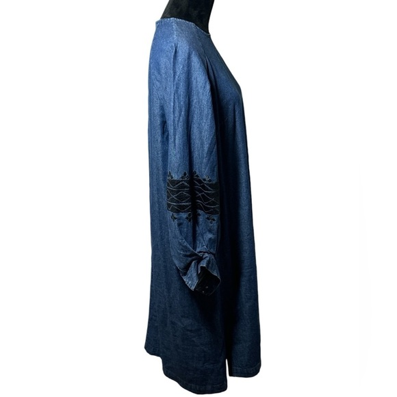 Ne Quittez Pass Open Sky chambray embroidered balloon sleeves dress Sz L - Picture 5 of 13